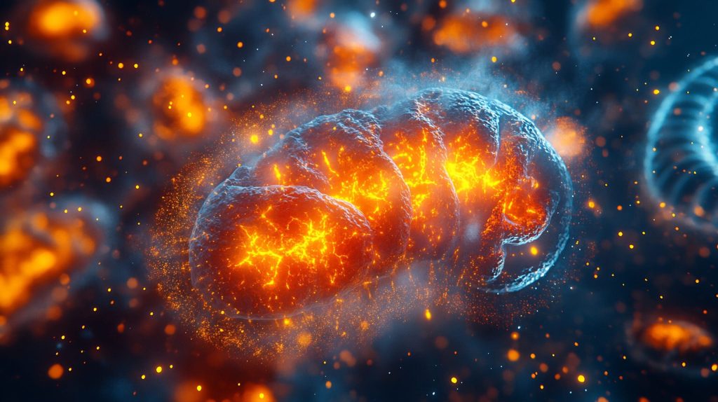 Illustration of mitochondria producing ATP energy