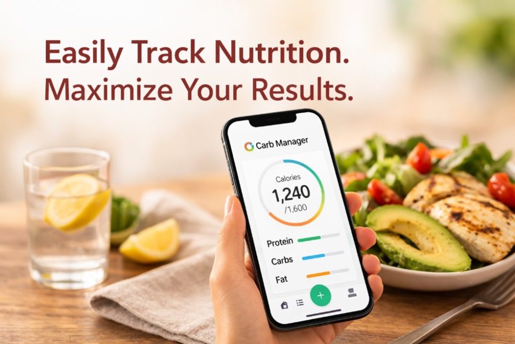 Carb Manager app used for nutrition tracking at Sacramento Red Light Therapy